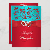 DRUCKband Türkis-rote Blumenhochzeit laden ein Einladung (Vorne/Hinten)