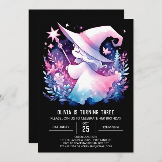 druckbar Adorable Wizard Geburtstag Einladung (Vorne/Hinten)