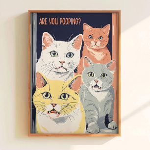 Druckbare Badezimmer-Wandkunst Katzenkunst Toilett Poster