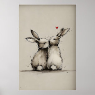 Druckbare Bunny-Liebe, Minimaler Kaninchen-Kunst-D Poster