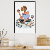 Druckbare Frau beim Multitasking Poster (Küche)