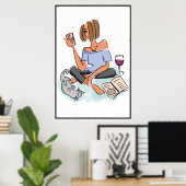 Druckbare Frau beim Multitasking Poster (Heimbüro)