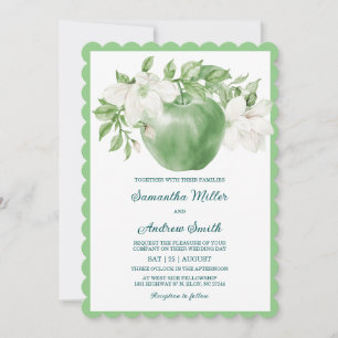 Druckbare grüne Hochzeitsvorlage mit Apfel-Motiv Einladung
