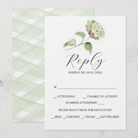 Druckbare Hydrangea Hochzeits-RSVP-Karten Einladung (Vorne/Hinten)