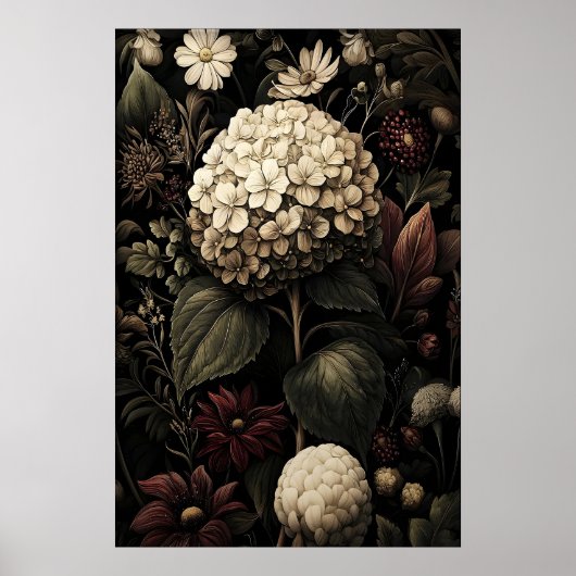 Druckbare Hydrangea-Wandkunst, Antique Dunkel Poster (Vorne)