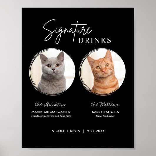 druckbare Katzenhochzeitschrift Drinks Bar signier Poster (Vorne)