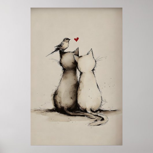 Druckbare Katzenliebe, Minimale Tierkunst Poster (Vorne)
