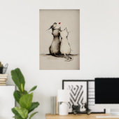 Druckbare Katzenliebe, Minimale Tierkunst Poster (Heimbüro)