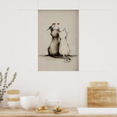 Druckbare Katzenliebe, Minimale Tierkunst Poster (Küche)