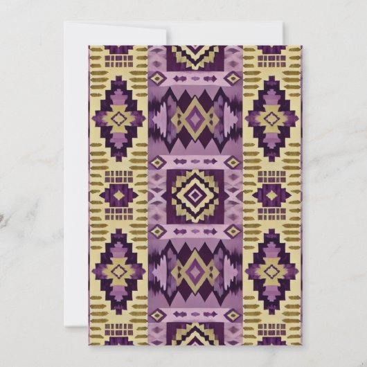 Druckbare Lila- & Goldboho Aztec Geo-Muster Einladung (Rückseite)