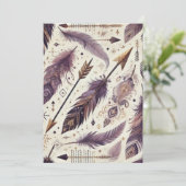 Druckbare Lila- und Goldboho-Pfeile und -Federn Einladung (Stehend Vorderseite)