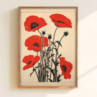 Druckbare Mohnblumen im Vintage-Stil Retro-Druck Poster