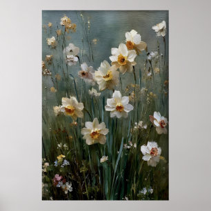 Druckbare Narzissen-Wandkunst, Antike Frühlings Poster