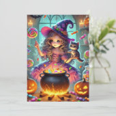 druckbare Niedliche Whimsical HexenHalloween-Lecke Einladung (Stehend Vorderseite)