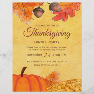 Druckbare Orange Kürbis Thanksgiving-Dinnerparty Flyer