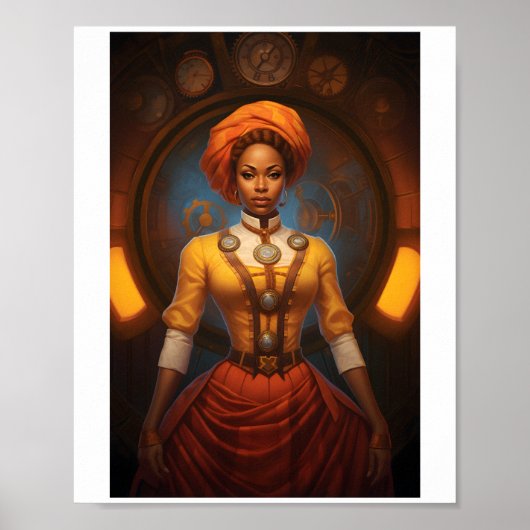 Druckbare Steampunk-afrikanische Lady-Imitate Ink Poster (Vorne)