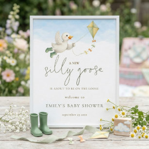 Druckbare süße alberne Gans Drachen Baby Shower Poster