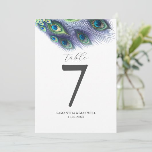 Druckbare Tischnummer Wasserfarbenfedern (Stehend Vorderseite)