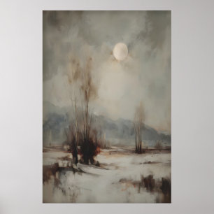 Druckbare Wintermondlandschaft - Winterwandkunst Poster
