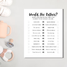 Druckbares Babyshower-Spiel: Würde sie eher?