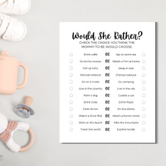 Druckbares Babyshower-Spiel: Würde sie eher? Briefbogen
