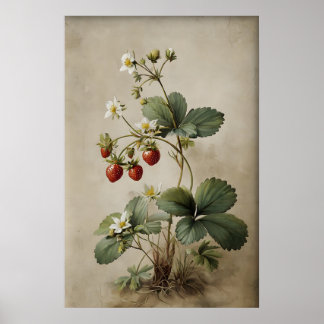 Druckbares Erdbeeren-Wandkunstwerk, Antik Poster