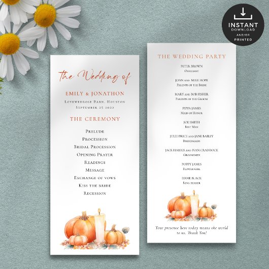 Druckbares Fall Pumpkins Candle Wedding Programm