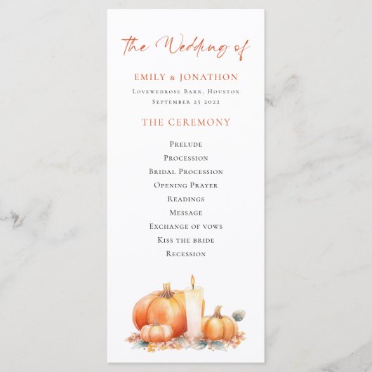 Druckbares Fall Pumpkins Candle Wedding Programm (Vorderseite)