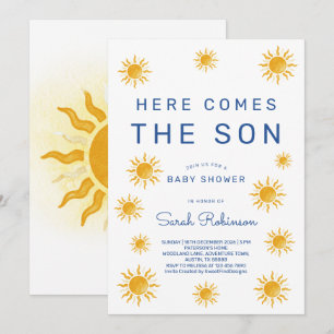 Druckbares Here Comes The Son Baby Shower Einladung