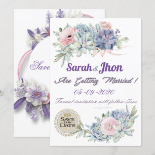 Druckbares lila-lavendelfarbenes florales 'Save th Einladung