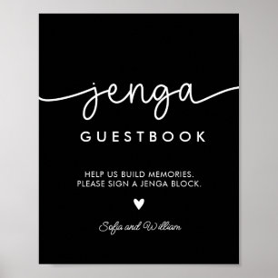 Druckbares schwarzes Hochzeits-Jenga-Gästebuch-Sch Poster