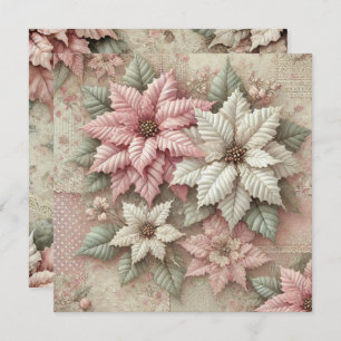 Druckbares Shabby Chic Fabric Poinsettia Scrapbook Einladung