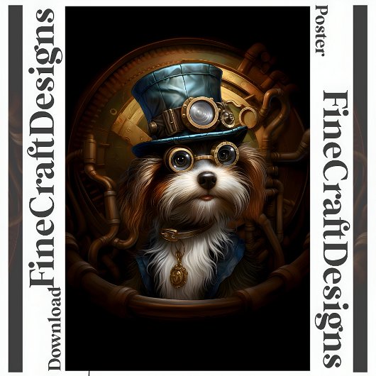 Druckbares Steampunk Dog Hat Goggles Imitate Ink 0 Poster