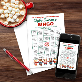 Druckbares Ugly Sweater Bingo Game Feiertagskarte
