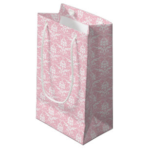 Druckbeutel mit weißem Damast, rosa und weiß Kleine Geschenktüte