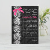 DRUCKbogen Schwarz-Blumenspitze-Brautparty laden Einladung (Stehend Vorderseite)
