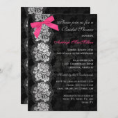 DRUCKbogen Schwarz-Blumenspitze-Brautparty laden Einladung (Vorne/Hinten)