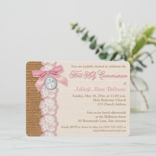 DRUCKbogen u. CHARME erste heilige Kommunion laden Einladung (Stehend Vorderseite)