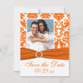 DRUCKBON Orange Damask Foto Save the Date (Vorderseite)