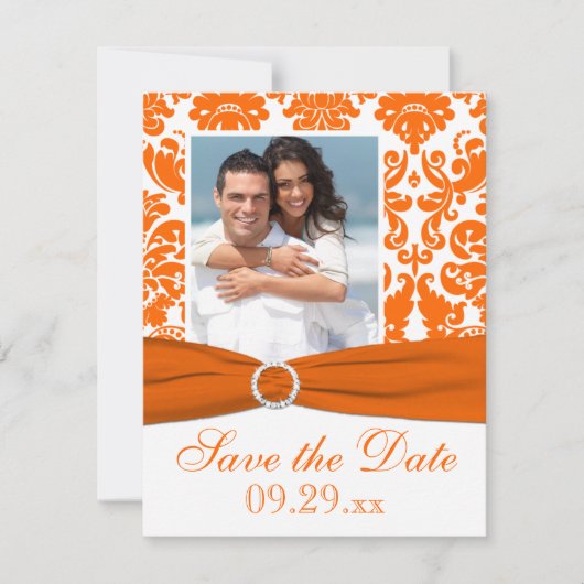 DRUCKBON Orange Damask Foto Save the Date (Vorderseite)
