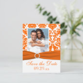 DRUCKBON Orange Damask Foto Save the Date (Stehend Vorderseite)