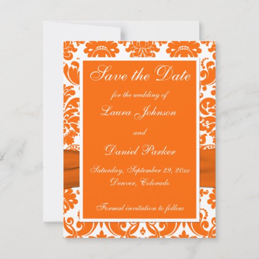 DRUCKBON Orange Damask Foto Save the Date (Rückseite)