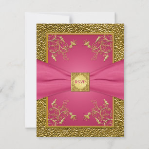 DRUCKBON-RSVP-Karte für Rosa und goldfarbene Blüte Einladung