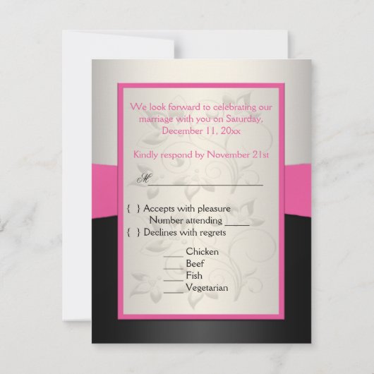 DRUCKBONROsa, schwarz, silberne RSVP-Karte RSVP Karte (Rückseite)