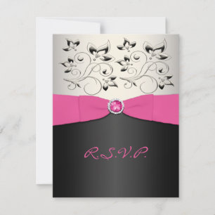 DRUCKBONROsa, schwarz, silberne RSVP-Karte RSVP Karte