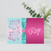 DRUCKBROT, Aqua Floral Repair Card RSVP Karte (Stehend Vorderseite)