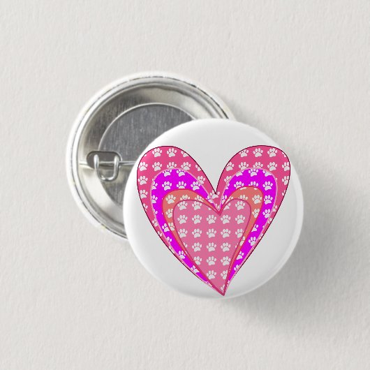 Drucke auf Hunde und rosa Herzen Button (Vorne & Hinten)