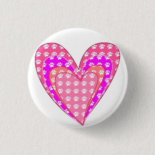 Drucke auf Hunde und rosa Herzen Button