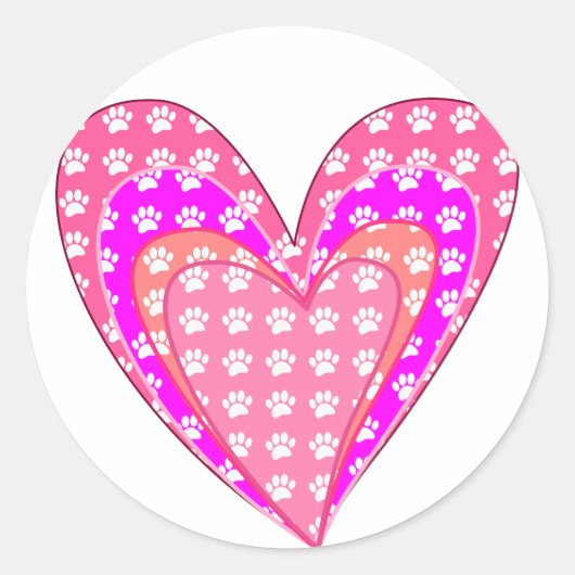 Drucke auf Hunde und rosa Herzen Runder Aufkleber (Vorderseite)