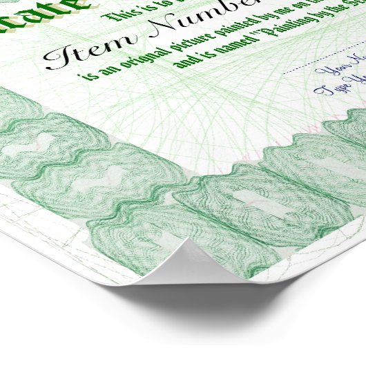 Drucken eines Echtheitszeugnisses Poster (Ecke)